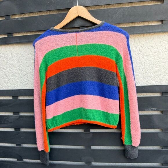 Nordstrom Stem Girl's Striped Fuzzy Knit Colorblock Cardigan in Multi | Size 8 - Picture 3 of 7